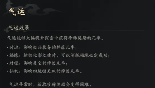 七界梦谭气运系统界面示意图