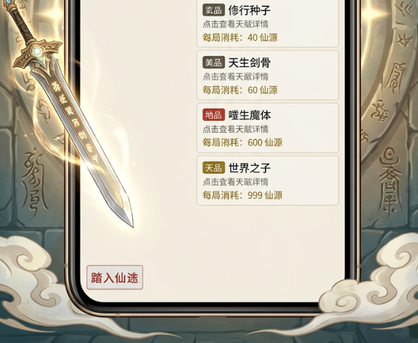 仙途轮回角色属性与天赋界面截图