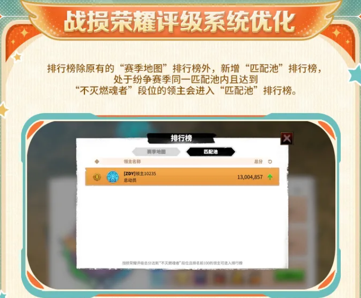 万龙觉醒战报荣耀匹配池排行榜界面