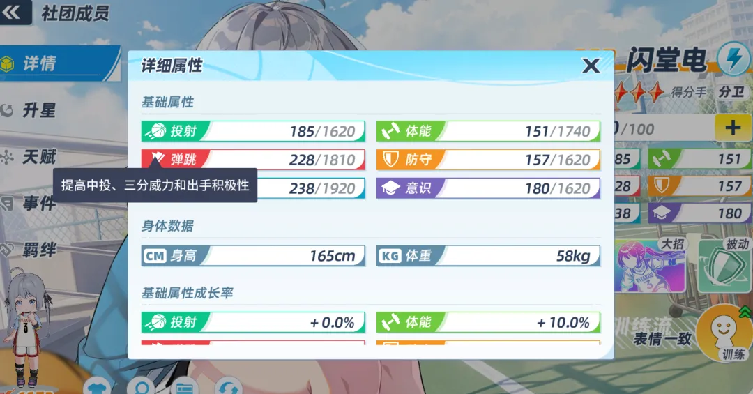 篮球少女飞跃巅峰属性影响关系图