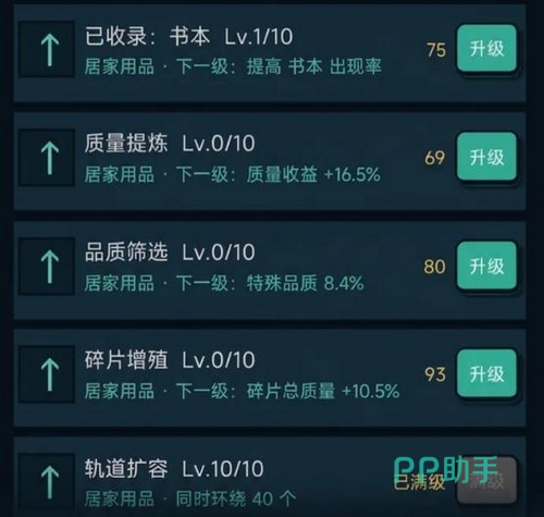 吞噬黑洞技能树界面:展示轨道扩充、暴击放大、潮汐冲击等天赋图标