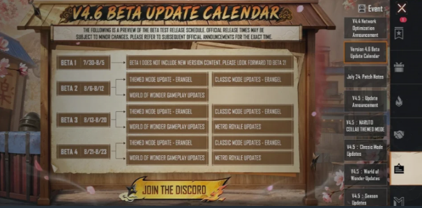 PUBGM 4.6各阶段时间节点图