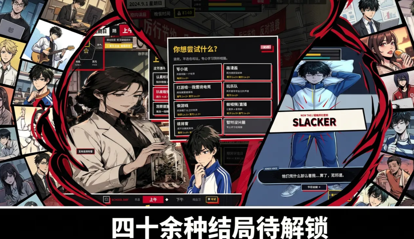 高中模拟器角色互动与剧情选项界面