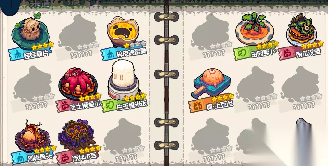 黑暗料理王2菜谱星级与名称分布示意图