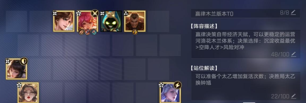 王者万象棋花木兰古币复活体系阵容示意图