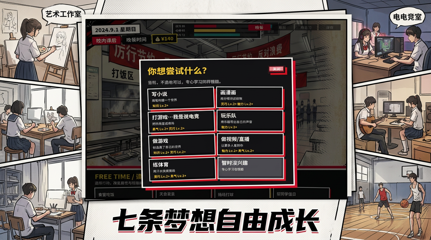 学生自习与社团活动分屏画面