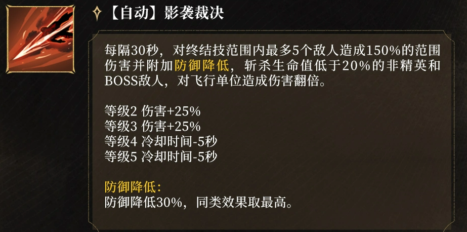 影袭裁决技能数值与防御削弱说明