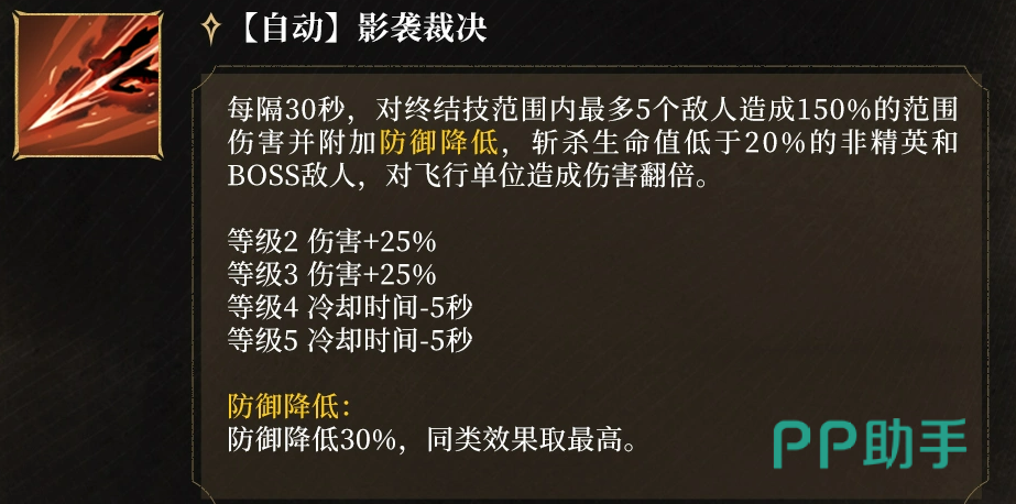 影袭裁决技能数值与防御削弱说明