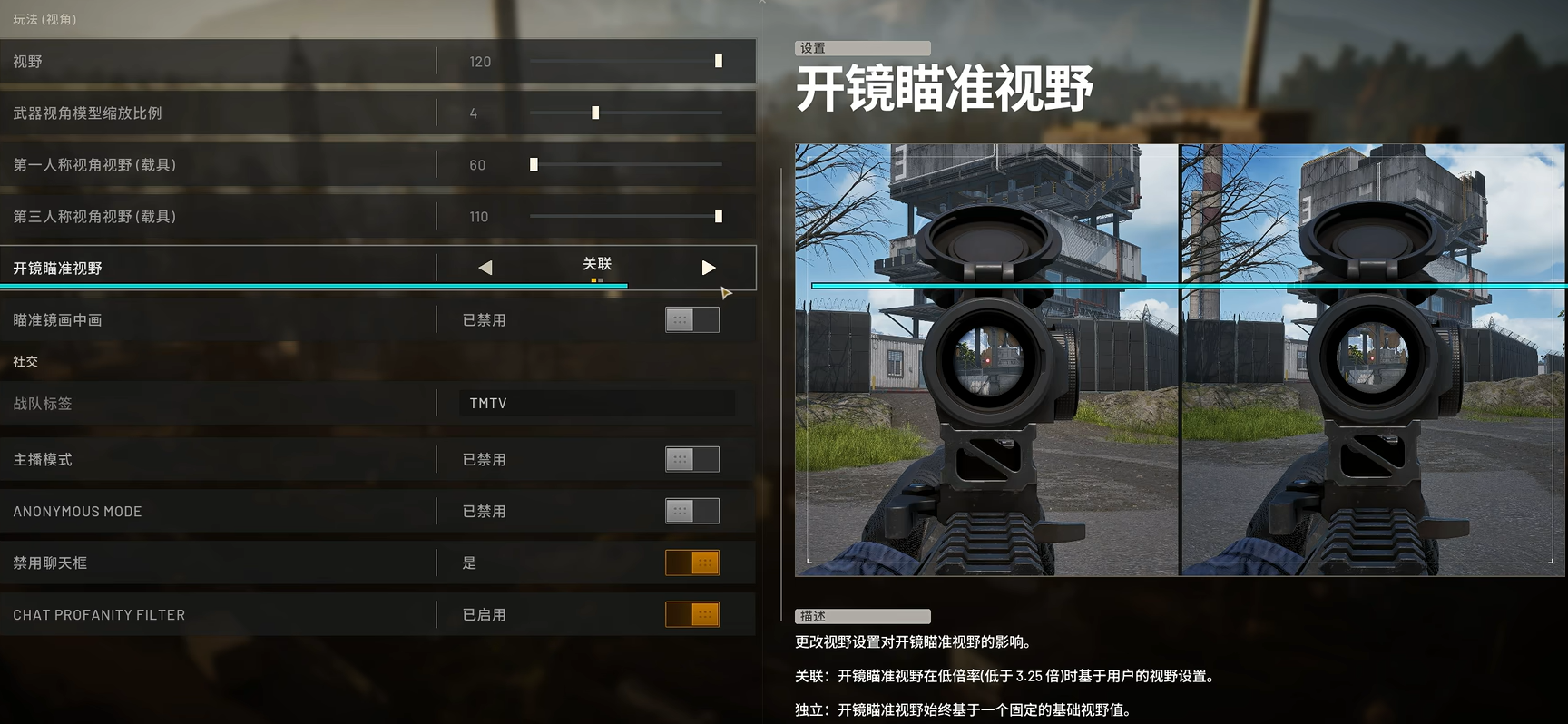WARDOGS开镜视野独立模式设置说明