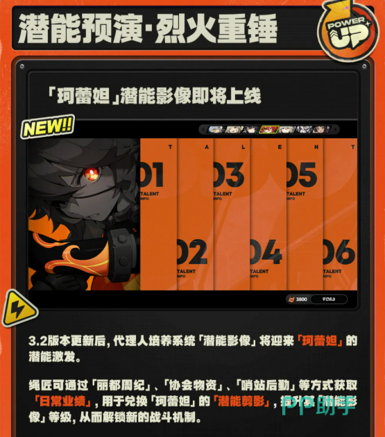 珂蕾妲潜能剪影与潜能影像等级提升界面