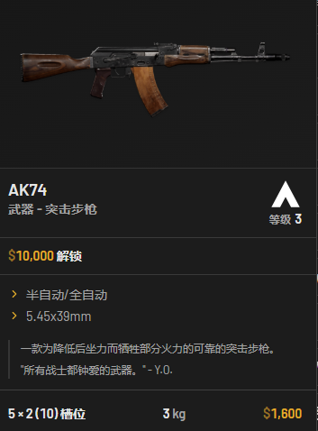 AK74突击步枪游戏内模型图