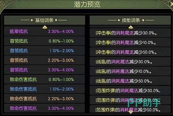 防御装备词条洗炼效果对比图