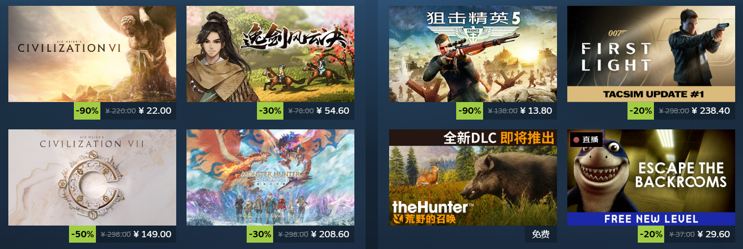 Steam秋促折扣分类示意图