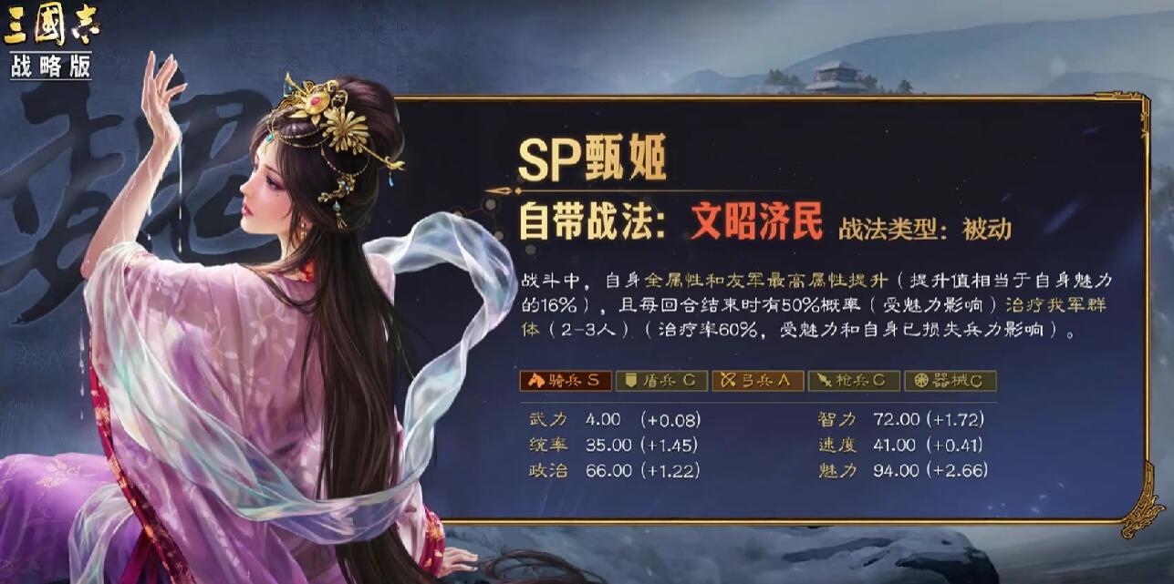 三国志战略版SP甄姬阵营与基础面板图
