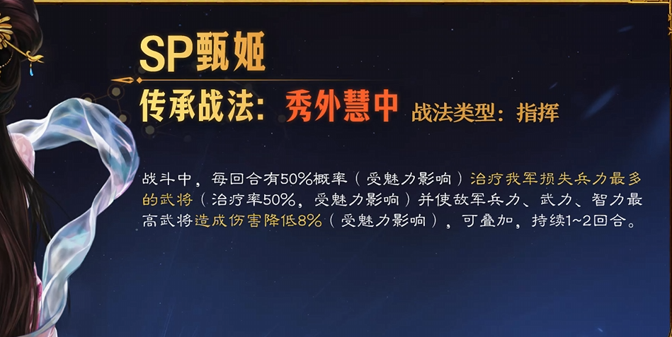 三国志战略版SP甄姬自带战法魅力加成说明