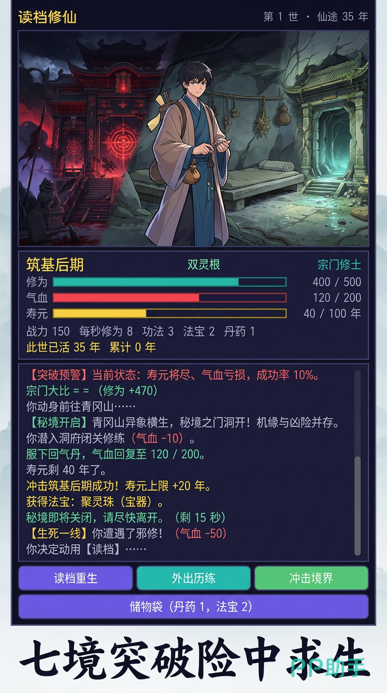 读档修仙文字修真主界面展示