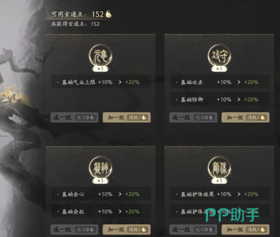 七界梦谭元魂树与玄通点加点示意图